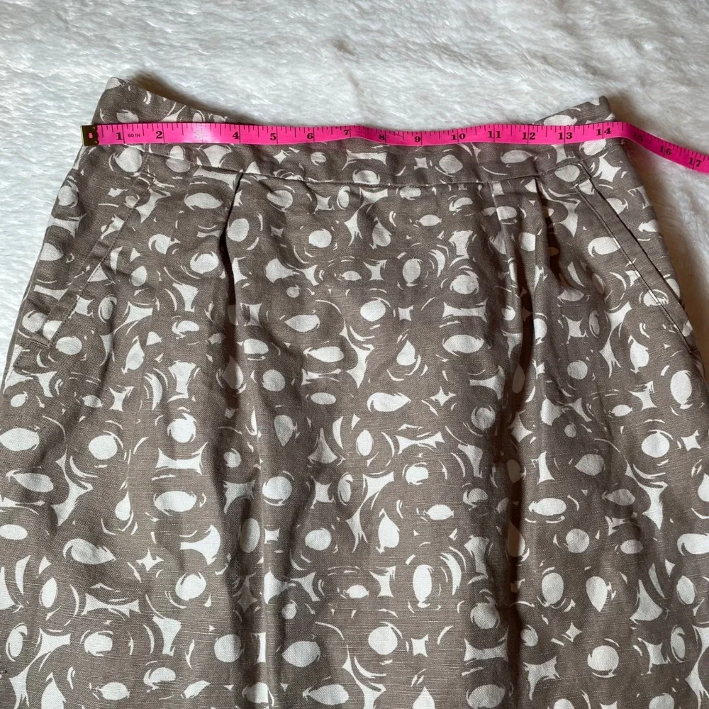 Boden Taupe White Abstract Geometric Cotton Linen A-Line Skirt ‎ 6 60s Retro Mod